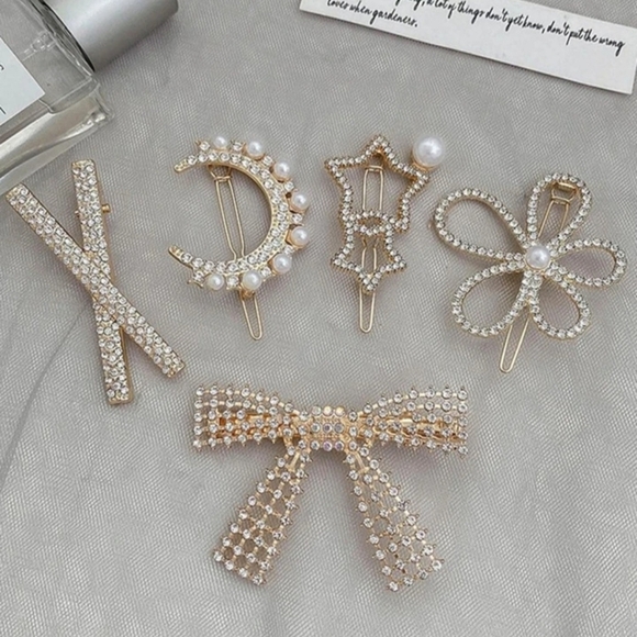 Rhinestone Hair Barrette Set Flower Star Bow Hair Clips - Picture 1 of 9